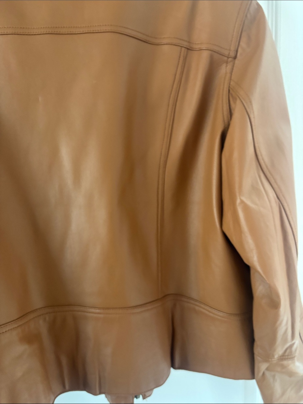 VINTAGE Women's Funnel Neck Leather Jacket - Warm Carmel SZ 3X - Picture 9 of 15